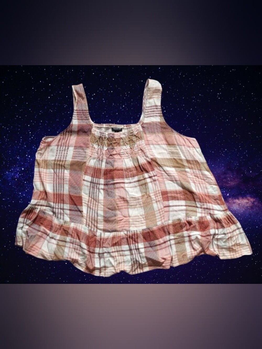 TORRID 1X Pintuck Tank, Pink Rose Plaid Print Shirt, Rayon